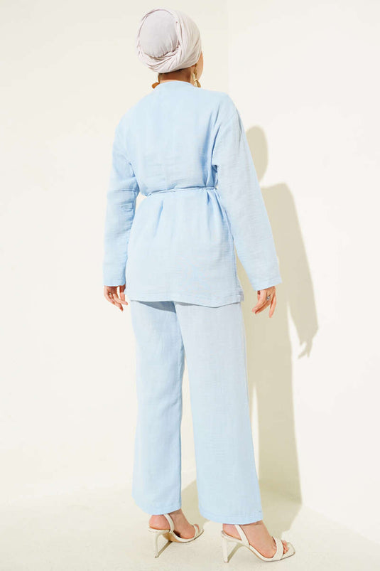 Brit Düğme Kaplamalı İkili Takım Mavi