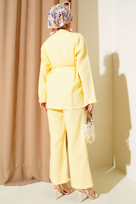 Brit Düğme Kaplamalı İkili Takım Sarı