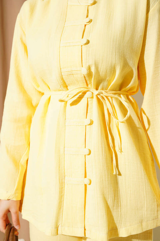 Brit Düğme Kaplamalı İkili Takım Sarı