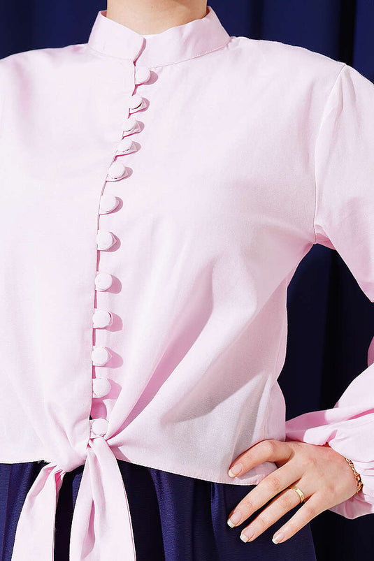 Camicia corta con bottoni e laccio Brit rosa
