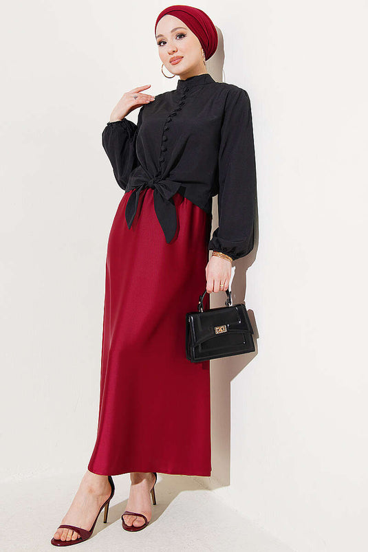 Chemise courte noire à boutons et lien Brit