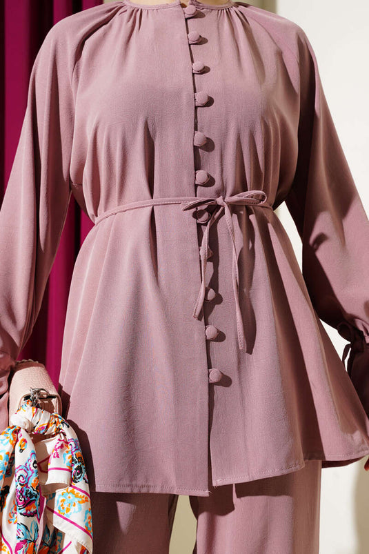 Maillot deux pièces Brit boutonné à chevilles tunnel, rose poudré