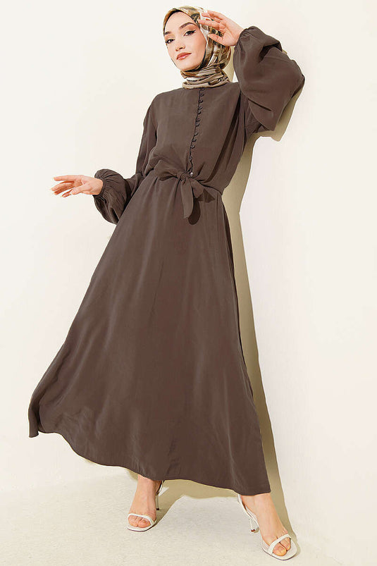 Ensemble deux pièces en modal avec jupe et blouse boutonnée Brit, couleur vison