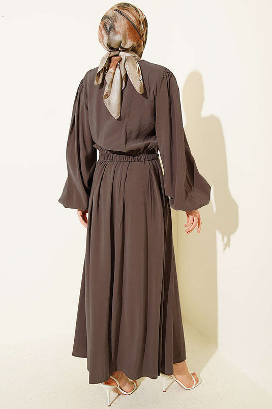 Ensemble deux pièces en modal avec jupe et blouse boutonnée Brit, couleur vison