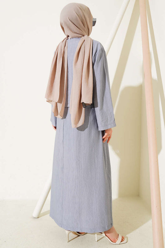 Brit Düğmeli Bluzlu Jile İkili Takım Gri