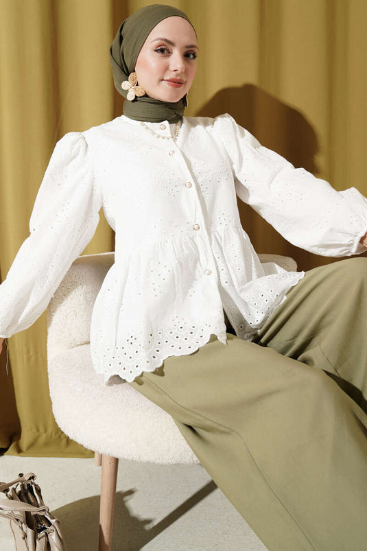 Brit Buttoned Embroidered Shirt White
