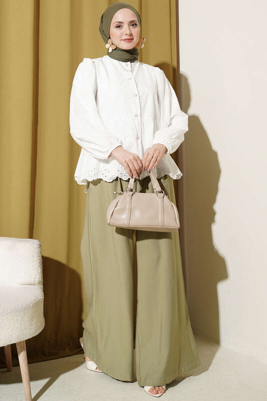 Brit Buttoned Embroidered Shirt White
