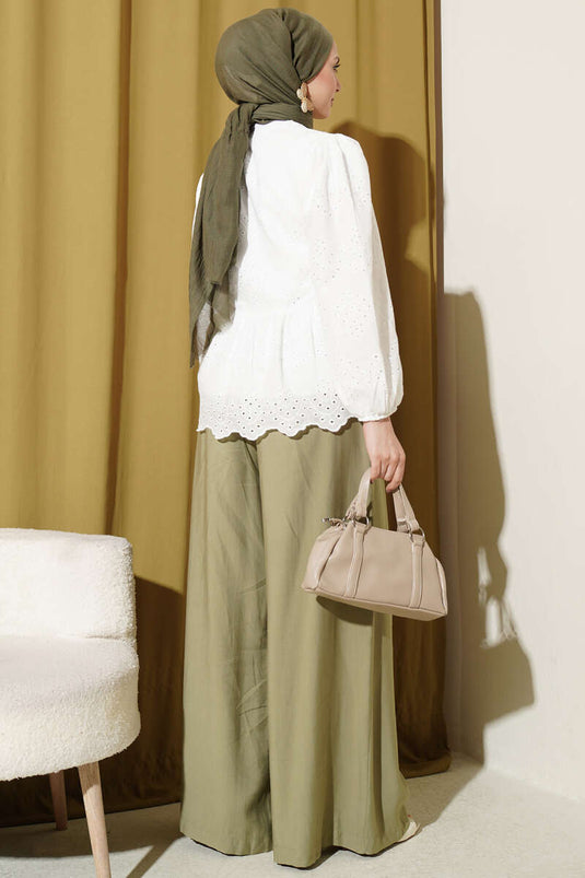 Brit Buttoned Embroidered Shirt White