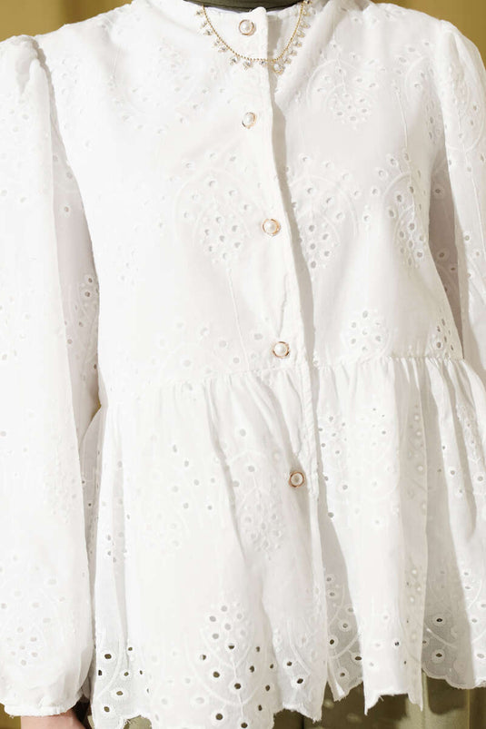 Brit Buttoned Embroidered Shirt White