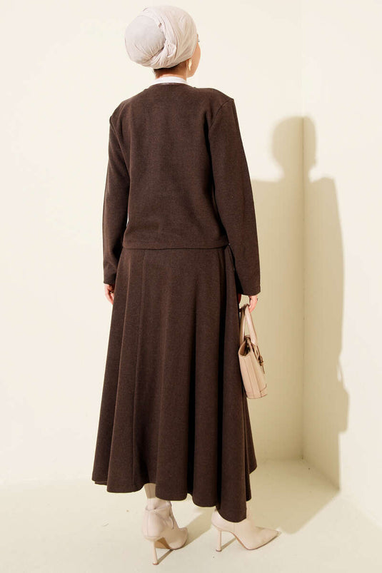 British Buttoned Corduroy Cashmere Two-Piece Set in Coffee Brown