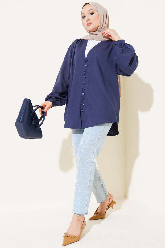 Chemise boutonnée britannique bleu marine