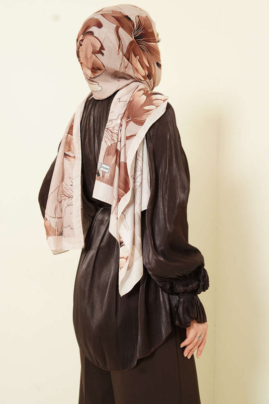Chemise de soirée à boutons Brit avec détail rose, marron foncé