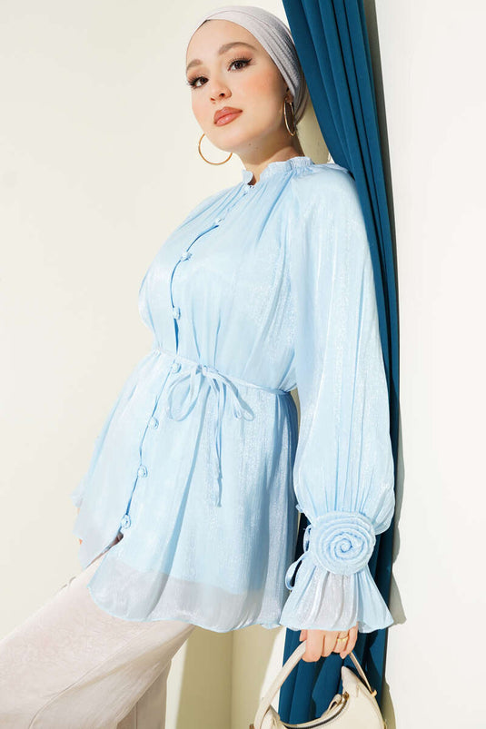 Brit Buttoned Rose Detailed Formal Shirt Ice Blue