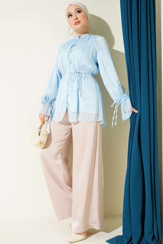 Brit Buttoned Rose Detailed Formal Shirt Ice Blue