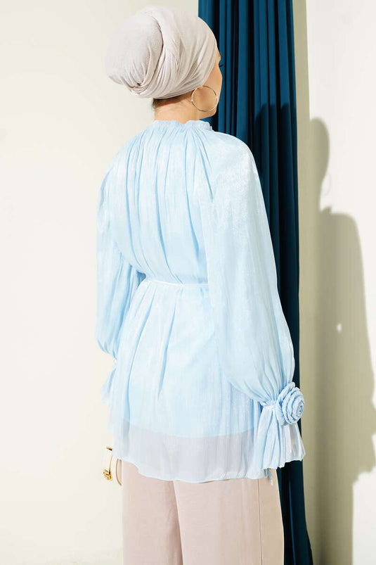 Brit Buttoned Rose Detailed Formal Shirt Ice Blue