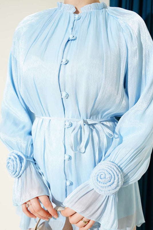 Brit Buttoned Rose Detailed Formal Shirt Ice Blue