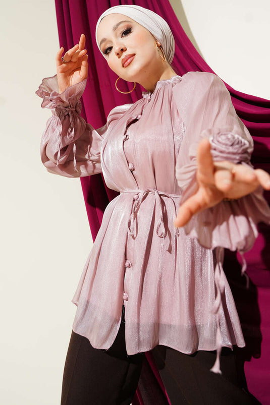 قميص سهرة مزين بزر وردي بريت