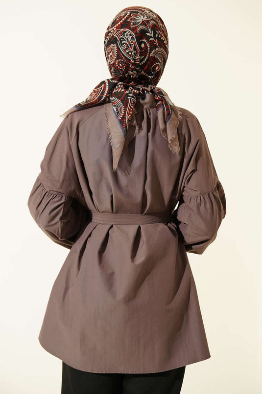 Brit Düğmeli Hakim Yaka Poplin Gömlek Vizon