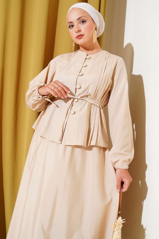 Brit Doppelrock-Set mit Knöpfen Beige