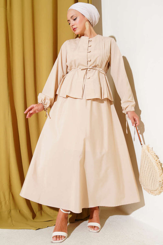 Brit Doppelrock-Set mit Knöpfen Beige