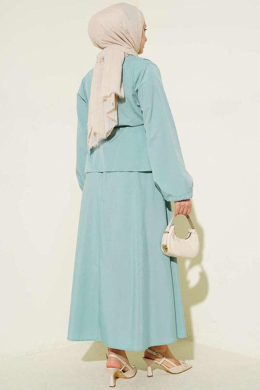 Brit Düğmeli İkili Etek Takımı Mint