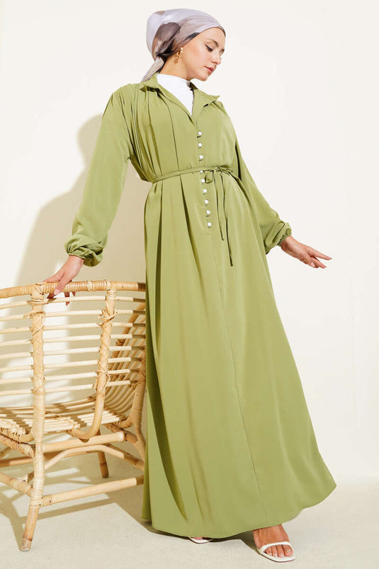 Robe boutonnée à nouer en corde Brit vert amande