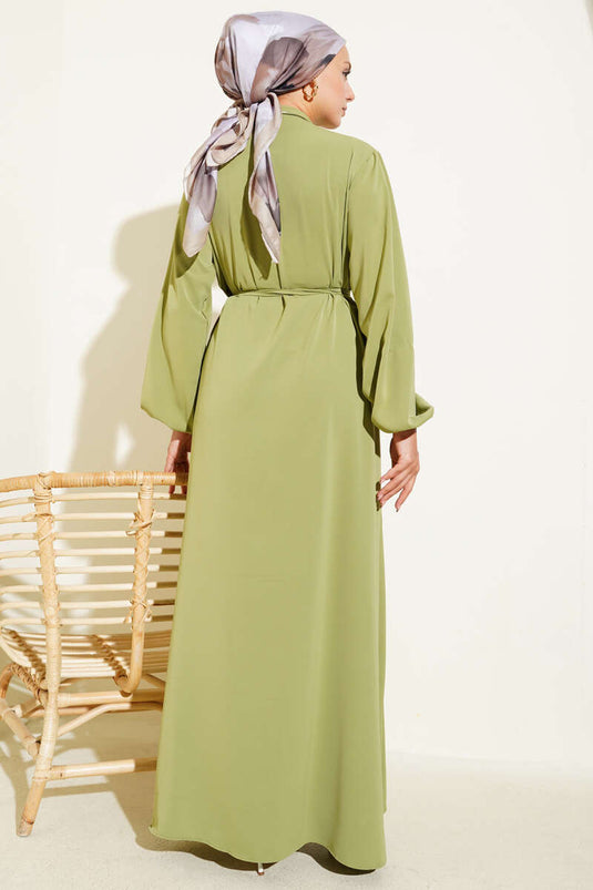 Robe boutonnée à nouer en corde Brit vert amande