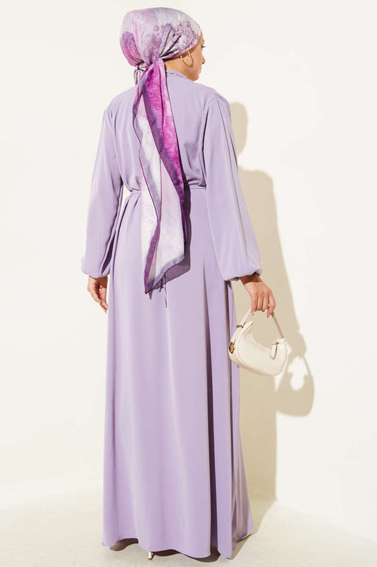 British Buttoned Lace-up Dress Lilac