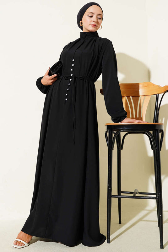 Robe boutonnée Brit noire à nouer en corde
