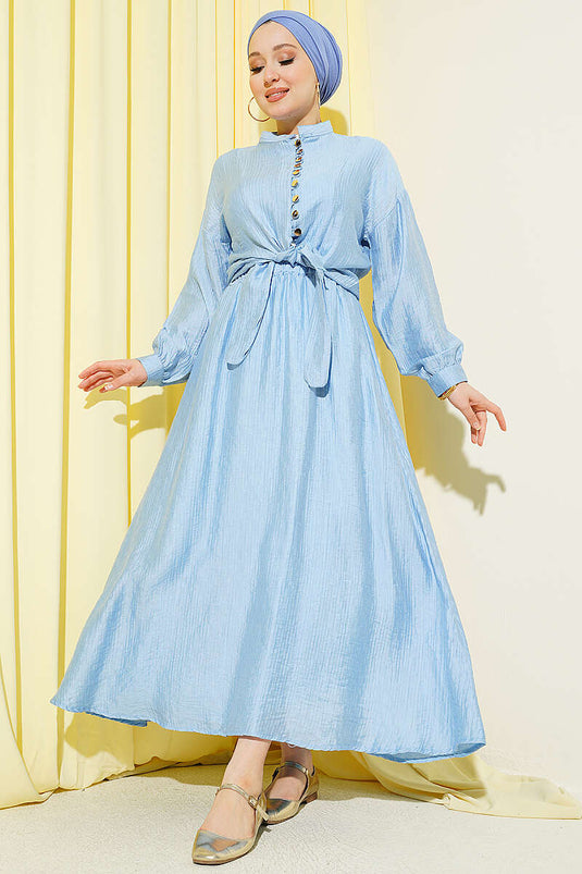 Ensemble Deux Pièces avec Jupe à Cordon et Boutons en Bleu Bébé