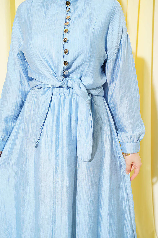 Ensemble Deux Pièces avec Jupe à Cordon et Boutons en Bleu Bébé