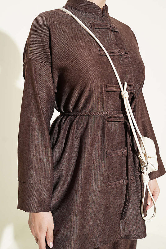 Brit Brown Buttoned Tie-Detail Two-Piece Set