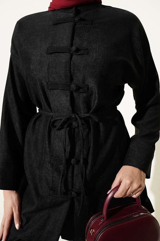 Conjunto Doble Negro Con Botones Y Cinta