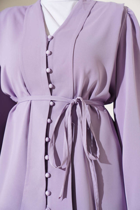 Brit Zweiteiliges Tunika-Set mit geknöpftem Seil und Gürtel in Flieder