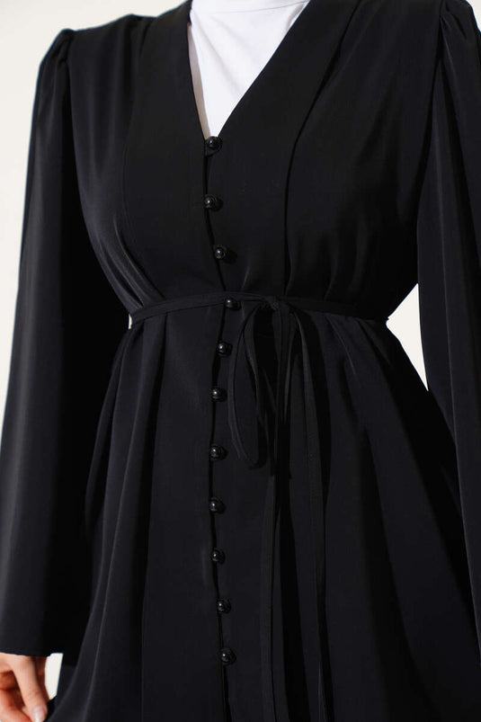 Ensemble deux pièces tunique boutonnée avec ceinture en corde Brit noir