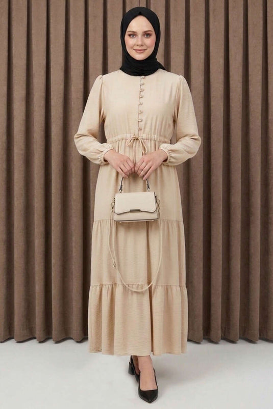 Brit Buttoned Layered Dress Beige