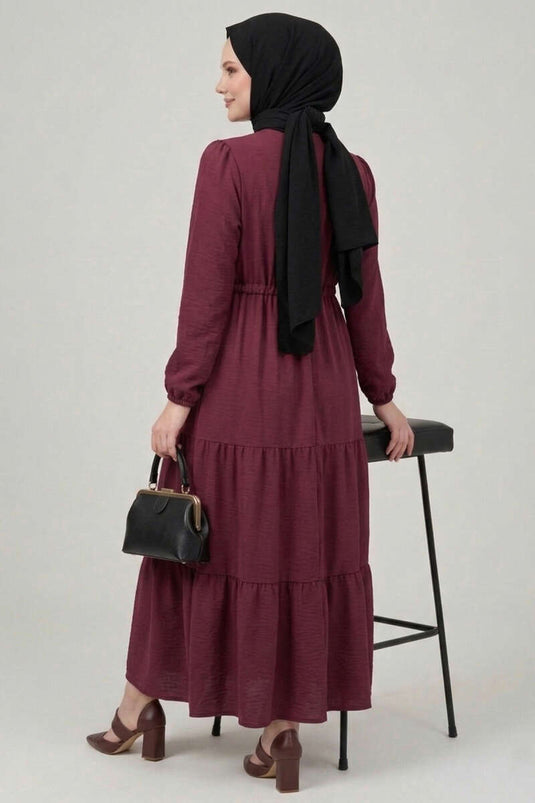 Brit Buttoned Layered Dress Burgundy