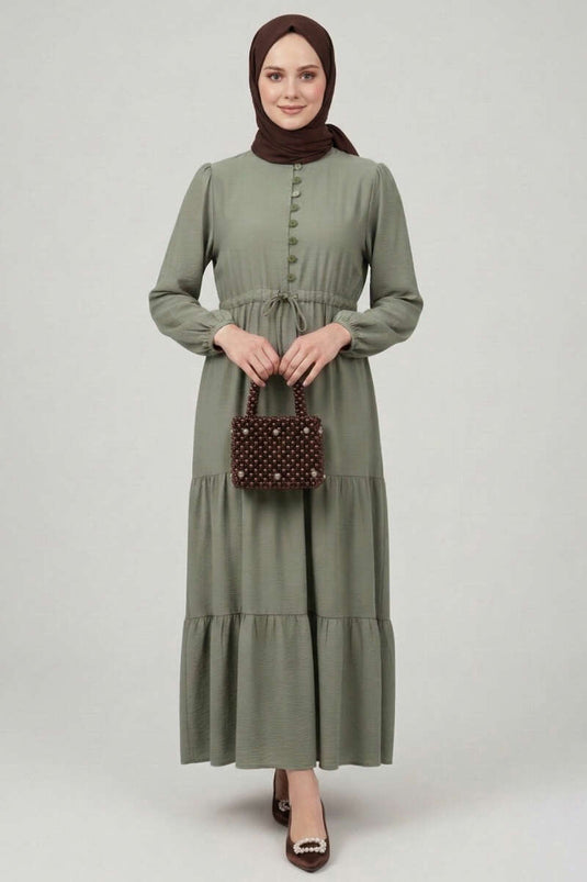 Brit Buttoned Layered Dress Khaki