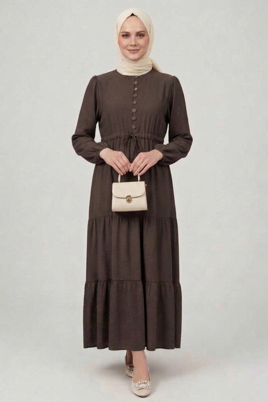 Brit Buttoned Layered Dress Coffee