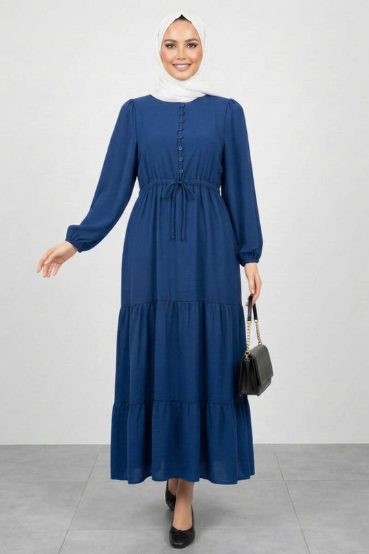 Brit Buttoned Layered Dress Navy Blue