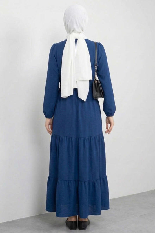 Brit Buttoned Layered Dress Navy Blue