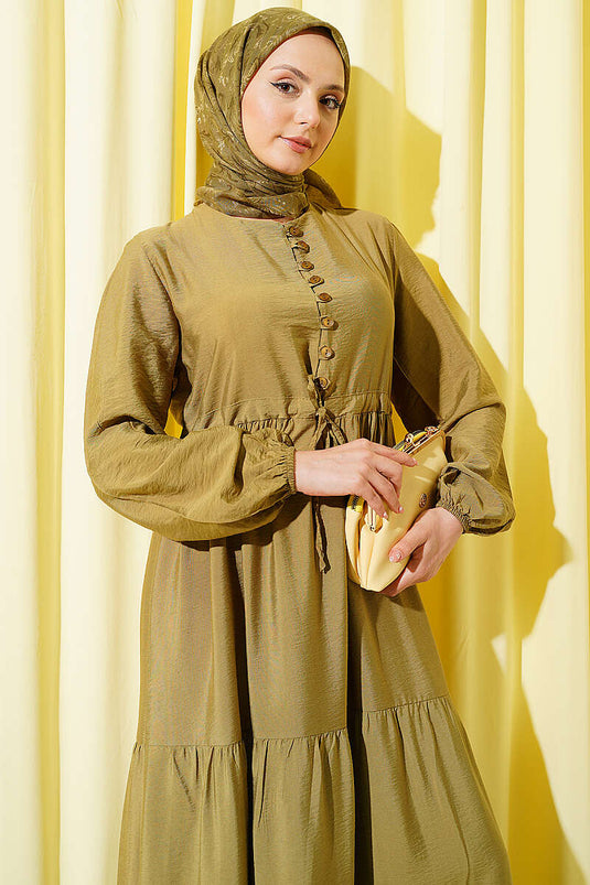 Brit Buttoned Layered Dress Olive Green
