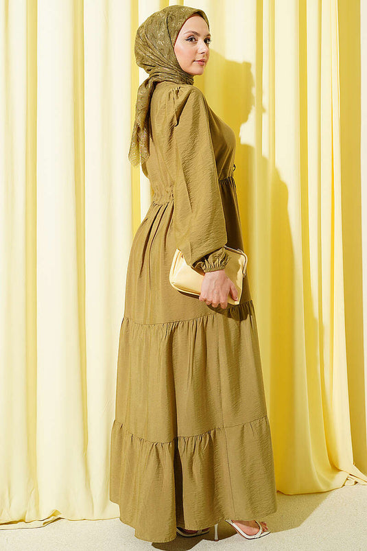 Brit Buttoned Layered Dress Olive Green