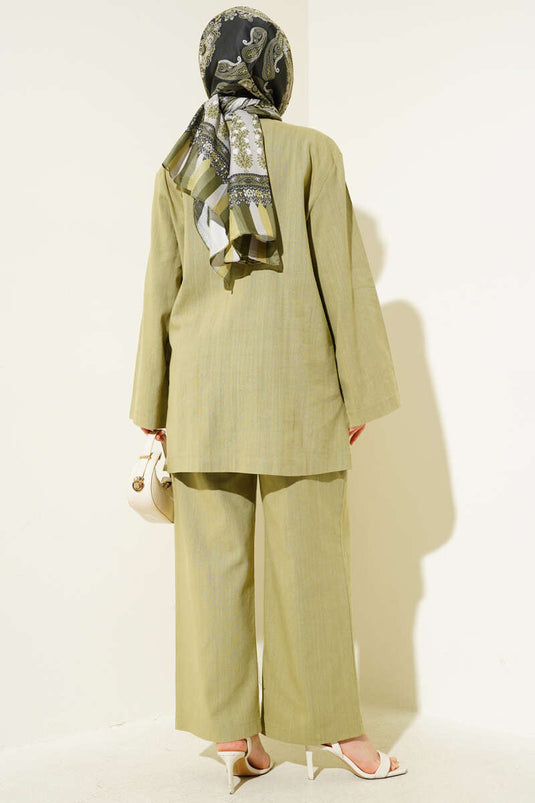 Ensemble deux pièces tunique en lin boutonnée Brit vert amande