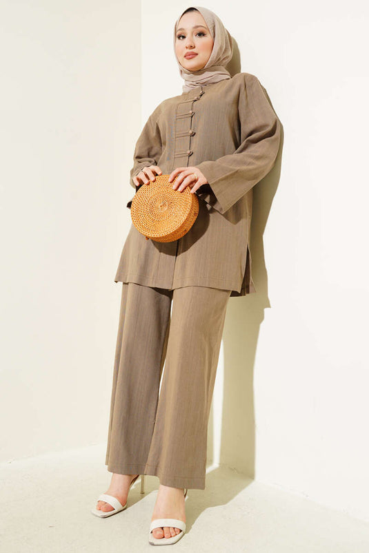 Ensemble deux pièces tunique en lin boutonnée Brit Mink