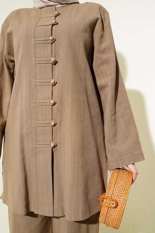 Ensemble deux pièces tunique en lin boutonnée Brit Mink