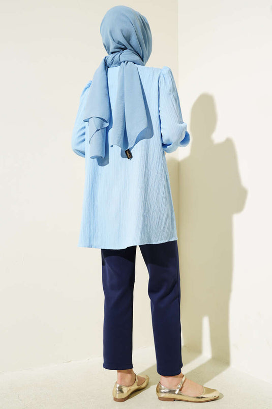 Chemise froissée à boutons Brit bleue