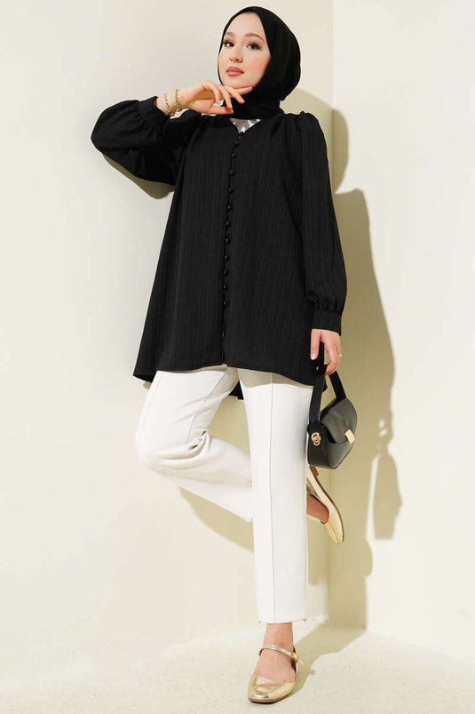 Chemise froissée à boutons Brit noire