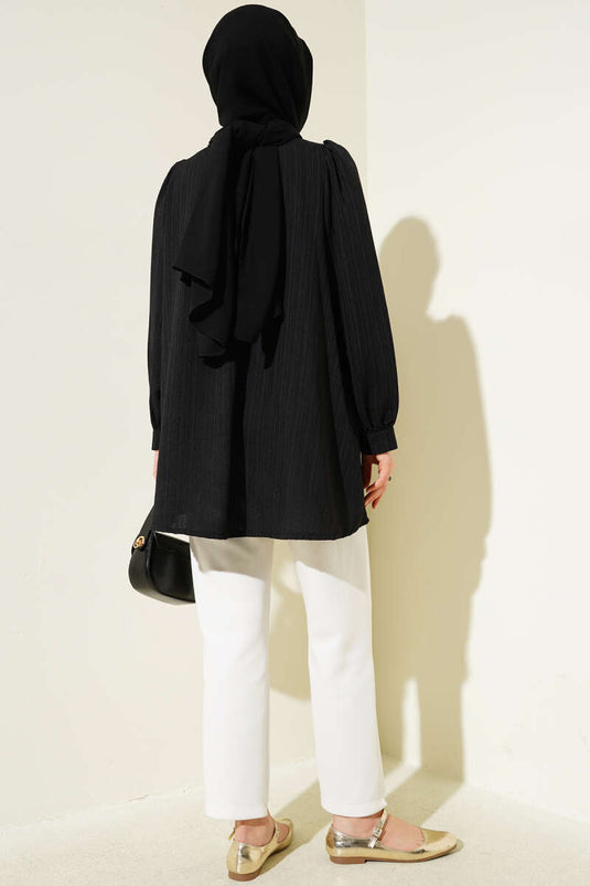 Chemise froissée à boutons Brit noire