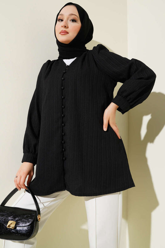 Chemise froissée à boutons Brit noire